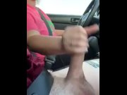 Preview 3 of Handjob while driving big load keeps stroking plays with cum
