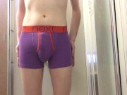 Preview 1 of College Twink Pisses Purple Boxer Briefs and Gets Hard