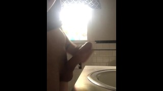 Stroking my Big Thick Cock to Throat Porn// Big Cumshot into Sink