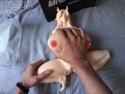 Preview 5 of Horny guy intensively Fucks a sex doll with big boobs, heavy breathing. Unboxing MRLsexdoll POV