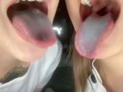 Preview 4 of Saliva, tongue, oral fetish, intense tongue-tupping in lesbian play, tickling