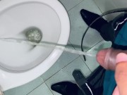 Preview 2 of Uncut dick Pissing at the office while working to the commode seat watch me @Burdi69