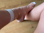 Preview 5 of Showing my feet in new Sexy White Nylon Socks - amateur foot fetish