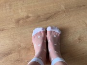 Preview 6 of Showing my feet in new Sexy White Nylon Socks - amateur foot fetish