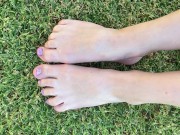 Preview 1 of Playing with my feet and dirty toenails outside on grass