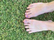 Preview 2 of Playing with my feet and dirty toenails outside on grass