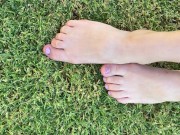 Preview 4 of Playing with my feet and dirty toenails outside on grass