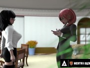 Preview 2 of HENTAI SEX SCHOOL - Futanari Beauty Fucks The Principal + HER FIRST MMF CREAMPIE!