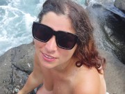 Preview 2 of Cheating Wife Cleaned Sperm From Her Face After Hot Blowjob With Stranger On Public Beach!