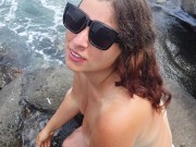 Preview 4 of Cheating Wife Cleaned Sperm From Her Face After Hot Blowjob With Stranger On Public Beach!