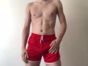 Preview 2 of Twink in booty shorts has a huge cumshot