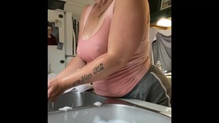 Dirty dishes soapy tits