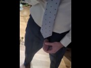 Preview 1 of Suit and Tie Jerking Off and Cumming on the Mirror