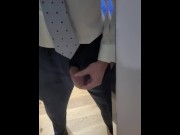 Preview 2 of Suit and Tie Jerking Off and Cumming on the Mirror