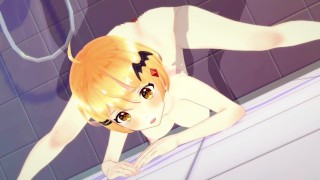 Vtuber Tokino Sora strapon fucks Yozora Mel against a wall.