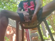 Preview 2 of BBC jerking off in public. Almost caught by milf neighbor. Huge cumshot.