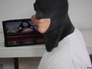 Preview 3 of Batman gets caught jerking off to Aria Khaide's foot porn so she gives him sloppy head