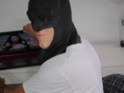 Preview 4 of Batman gets caught jerking off to Aria Khaide's foot porn so she gives him sloppy head