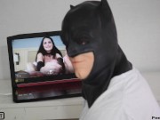 Preview 6 of Batman gets caught jerking off to Aria Khaide's foot porn so she gives him sloppy head