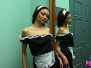 Preview 1 of Petit Brunette Maid Jessia Seduces You With Her Shaved Pussy
