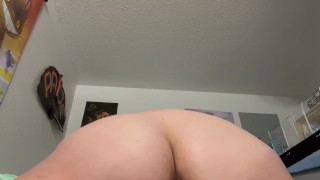Dirty nympho rides two dildos and squirts from double penetration with pleasure