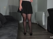 Preview 6 of Upskirt Teasing in Stockings and Handjob on Crossed Legs