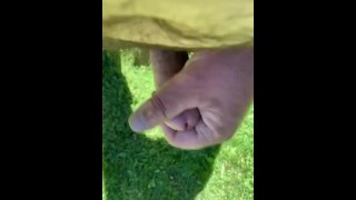 Small hard dick pees outside 