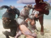 Preview 1 of Furry Monsters Gangbang Girl At The Beach - Double Anal DAP 3D Hentai