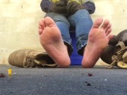 Preview 6 of HUGE TRADIE MONSTROUS FEET! - TINY MICRO HUMAN MAN - WATCH OUT FOR THE GIANT CUM LOAD - MANLYFOOT