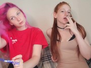 Preview 2 of pink head and redhead sexy smoking