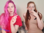 Preview 3 of pink head and redhead sexy smoking