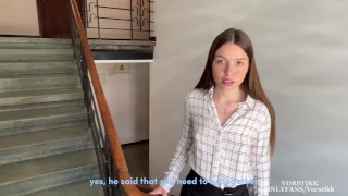 I Met my Boyfriend's Best Friend and gave him a Blowjob in the Stairwell, he Cum in my Mouth