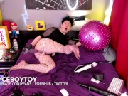 Preview 5 of BryceBoytoy Stuffs Foot-Shaped Dildo & Huge Toys into his Gaping Asian Holes, & Moaning in Fishnets
