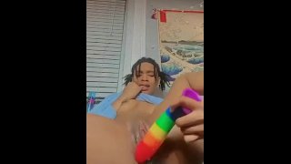 Ebony Solo Destroys Throat While Squirting Hard