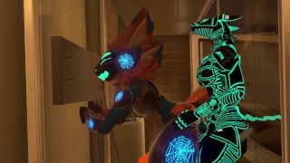 Protogen furry gets fucked in shower by Synth