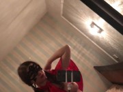 Preview 2 of Sexy maid housewife outfit in white stokings topless mirror cellphone selfie homemade amateur video