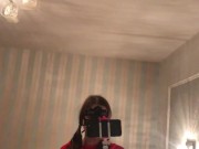 Preview 6 of Sexy maid housewife outfit in white stokings topless mirror cellphone selfie homemade amateur video