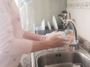 Preview 2 of This girl uses my pissing cock to wash the dishes