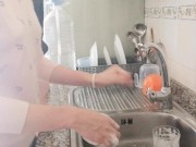 Preview 4 of This girl uses my pissing cock to wash the dishes