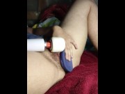Preview 5 of trans man edges his t dick with magic wand and cums hard on dragon dildo