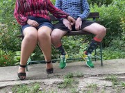 Preview 5 of Luxurious stepmother helps her stepson to pee while sitting in the park on a bench