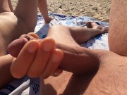 Preview 6 of Two Girls See Me Jerk Off Boyfriend At Public Beach Man Caught Before Cumshot