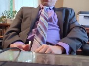 Preview 5 of Gray Suit Cumming in Office Chair at Work
