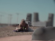 Preview 2 of Bulge dick flash on beach - public flashing