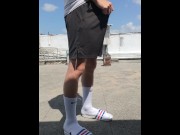 Preview 1 of Teen twink masturbate on the public rooftop with NIKE elite socks and Adidas slippers