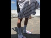 Preview 3 of Teen twink masturbate on the public rooftop with NIKE elite socks and Adidas slippers