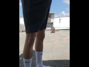 Preview 4 of Teen twink masturbate on the public rooftop with NIKE elite socks and Adidas slippers