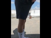 Preview 5 of Teen twink masturbate on the public rooftop with NIKE elite socks and Adidas slippers