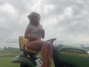 Preview 2 of Public Masturbation: blonde babe mows grass then waters it with SQUIRT