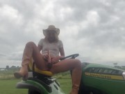 Preview 6 of Public Masturbation: blonde babe mows grass then waters it with SQUIRT